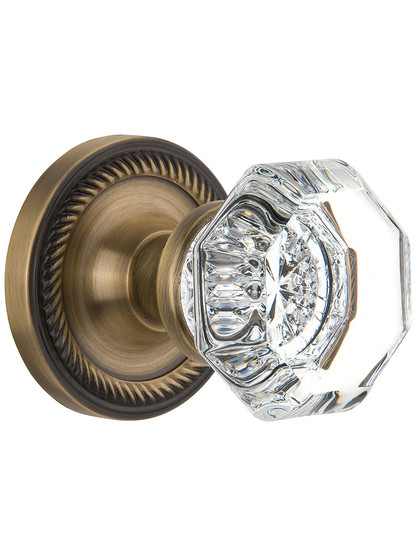 Waldorf Crystal Door Knob Set with Rope Rosettes in Antique Brass with.